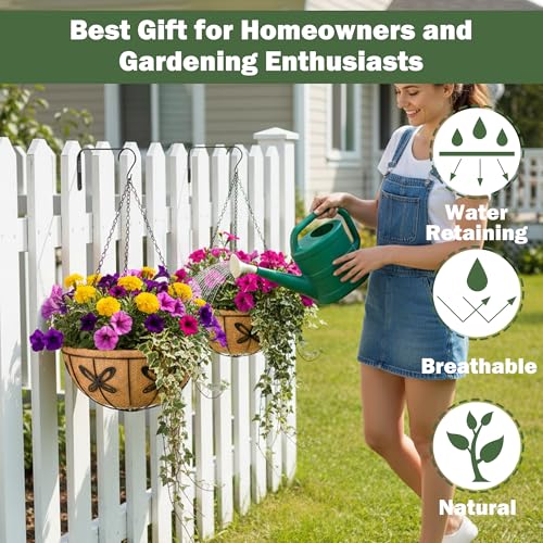 4 Pack 14 Inch Hanging Baskets for Plants Outdoor Metal Hanging Planter Basket with Coco Coir Liner Hanging Flower Baskets Hanging Flower Pots Holder for Garden, Patio(Butterfly) - size: 14 Inch, style: Contemporary