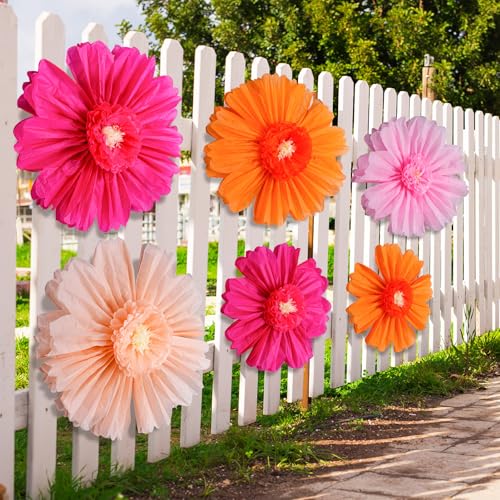 Giegxin 6 Pcs 31.5", 24" Orange Giant Paper Flower Rose Red Large Tissue Paper Flower for Wall Big Colorful Floral Decorations for Wall Wedding Bridal Shower Baby Shower Mexican Fiesta Crepe Birthday - color: Rose Red,Orange, size: 31.5", 24"