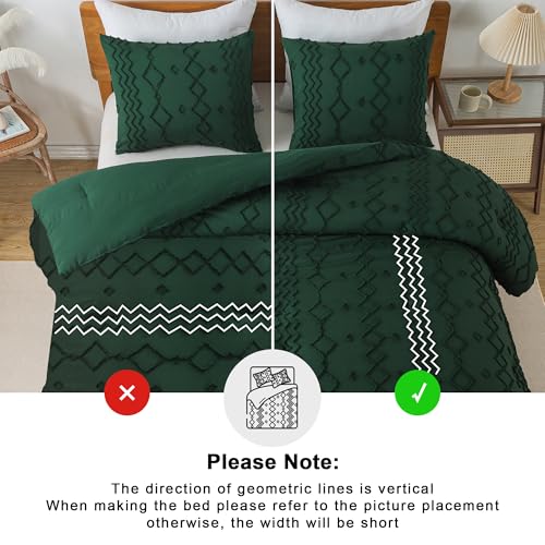 Andency King Size Comforter Set, 3 Pieces Dark Emerald Green Boho Tufted Geometric Shabby Chic Bedding, Soft Fluffy Farmhouse Bed Set, Jacquard Textured Comforter for All Season (104x90 Inch) - color: 02 - Emerald, size: King(104"x90")