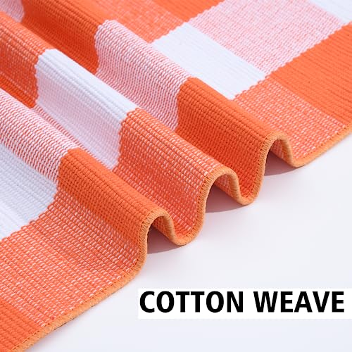 Ckorzen Fall Plaid Rug 28" x 43", Orange and White Buffalo Check Front Porch Outdoor Layered Doormat, Cotton Hand-Woven Washable Rug for Halloween Thanksgiving Autumn Decor - color: Orange & White, size: 2'4" x 3'7" (Rectangular)