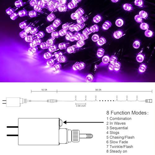 300 LED Halloween Lights, 98.5FT Halloween String Lights with 8 Lighting Modes, Waterproof & Connectable Mini Light, Plug in for Indoor Outdoor Holiday Christmas Party Bedroom Decorations (Purple) - color: Purple