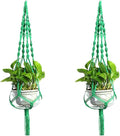 Set of 2 Macrame Plant Hanger Nylon Rope Wall Hanging Planter Basket for Indoor Outdoor Flower Pot Plant Holder Wall Art Vintage-Inspired Home Decor, with Metal Ring 4 Legs 39 inch (Green)
