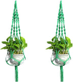 Set of 2 Macrame Plant Hanger Nylon Rope Wall Hanging Planter Basket for Indoor Outdoor Flower Pot Plant Holder Wall Art Vintage-Inspired Home Decor, with Metal Ring 4 Legs 39 inch (Green)