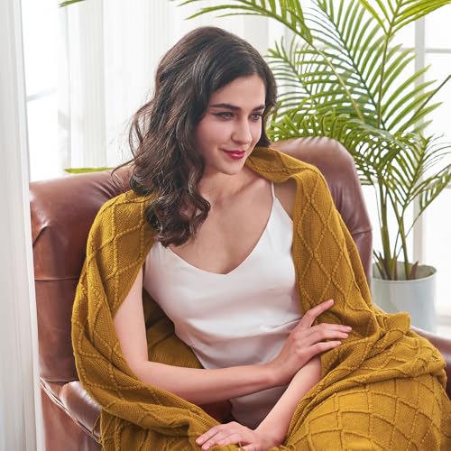 inhand Knitted Fall Throw Blanket for Couch and Bed, Knit Fall Decor Halloween Blanket with Tassel, Brown Lightweight Decorative Farmhouse Warm Woven Blankets and Throws for Women, 50"x60" - color: Brown, size: 50"x60"