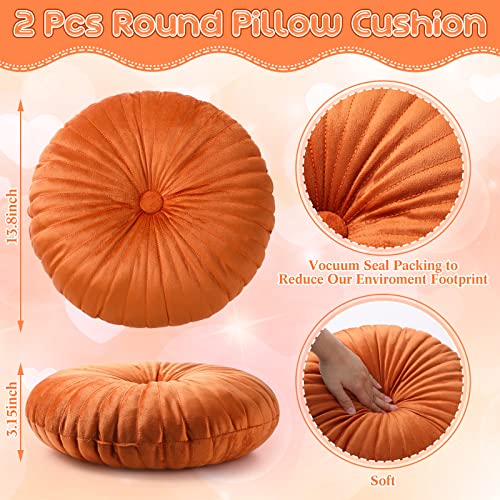 Namalu 2 Pcs Round Throw Pillow 13.8 Inch Decorative Round Velvet Floor Pillows Pumpkin Throw Pillows with Center Button for Thanksgiving Home Decor Living Room Sofa Couch Bed Chair (Burnt Orange) - color: Orange