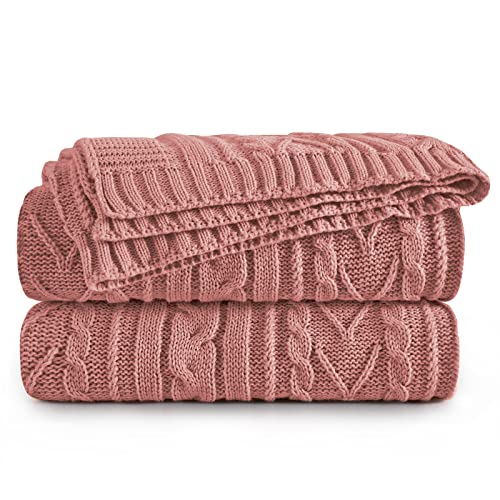 Aormenzy Dusty Pink Cable Knit Throw Blanket Oversized 60" x 80" Super Soft Comfy Knitted Blanket for Couch Bed Sofa, Twin Size - color: Dusty Pink, size: 60" x 80", Twin
