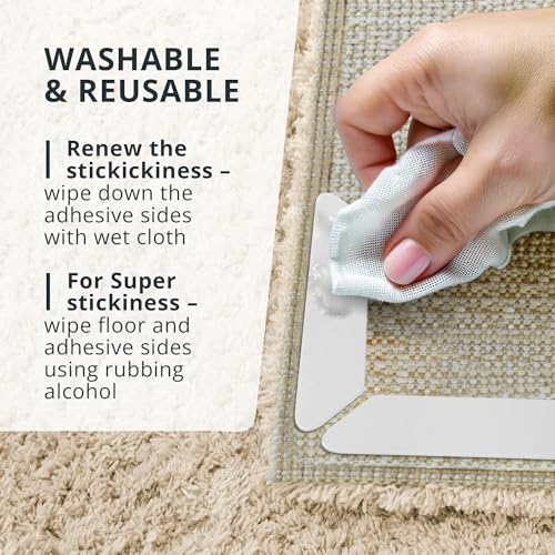 X-Protector Rug Tape - 16 Pcs Set - White Anti-Slip & Anti-Curling Carpet Tape for Hard Floors - Premium Rug Pad Gripper - Carpet Corner Grippers to Keep Your Carpet in Place & Make Corners Flat - size: 16 PCS, Trapezoid (For Hard Floors)