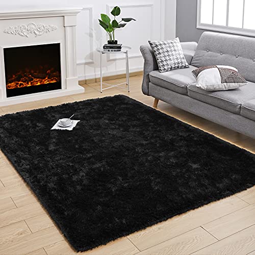 Kelarea Area Rug for Living Room, 4x6 Non-Slip Black Rug Fluffy Soft Shag Rugs, Fuzzy Shaggy Plush Carpet for Bedroom, Nursery Rooms, Home Dorm - color: Black, size: 6' x 4' (Rectangular)