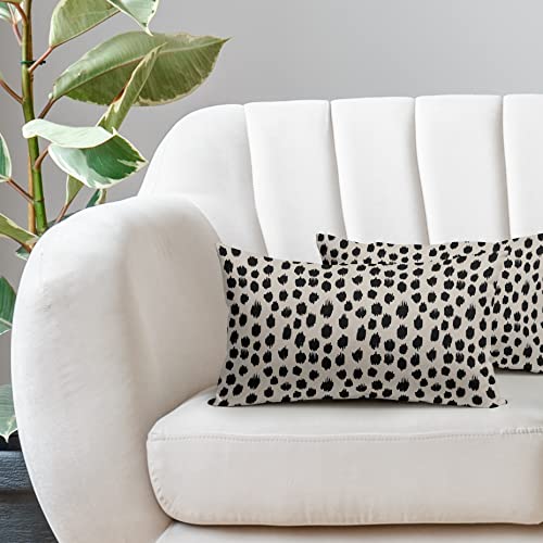 Polka Dot Throw Pillow Covers 12x20 Set of 2 Black Cream Throw Pillows Boho Design Brush Strokes Decorative Outdoor Pillowcase Square Cushion Cover Linen Pillow Case for Home Sofa Couch Bed - color: Black Dots, size: 20" x 12" (Pack of 2)