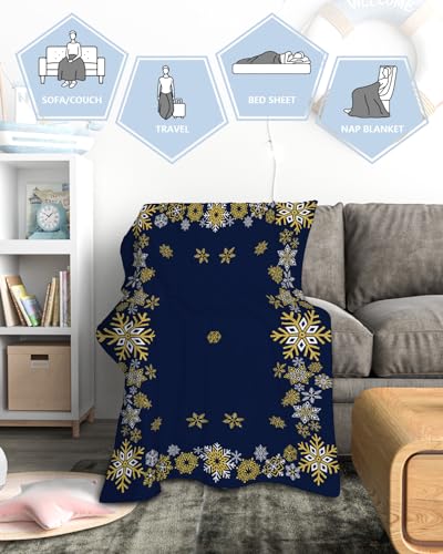 Gold White Snowflakes Christmas Throw Blankets, Winter Xmas Holiday Soft Fleece Blanket Decorative for Home Sofa Couch Chair Living Bedroom,40x50 Inches, Navy Blue - color: Christmas-hzf05874, size: 40x50 Inch