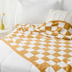 Carriediosa Checkered Throw Blanket 50" X 60", 400GSM Ultra Soft Microfiber Fuzzy Fluffy Reversible Cute Preppy Knitted Blankets Cozy Plush Fall Throws for Couch, Bed, Sofa, Tan Brown - color: Check - Tan Brown, size: 50" X 60"