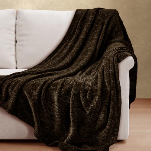 Chenille Throw Blanket for Couch, Cozy Soft Blanket Twin Lightweight Decorative Throw for Living Room Sofa Chair, Stylish Home Decor, Ideal for Gifting, Dark Brown 60"x80" - color: Dark Brown, size: Twin