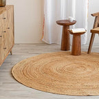 HOMEMONDE Handwoven Jute Area Rug - 5 feet Round Natural Yarn Loom Braided Rug - Eco-Friendly Boho Farmhouse Reversible Design for Bedroom, Living Room, and Kitchen - size: 5' (Round)
