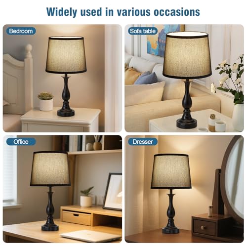 Bedside Table Lamp Touch Control Bedroom Lamps with USB A + C Charging Port 3 Way Dimmable Touch Lamps for Nightstand Living Room Bedroom Dorm Home Office Reading, Set of 2 (Black Shade & Black Base) - color: Black Shade & Black Base