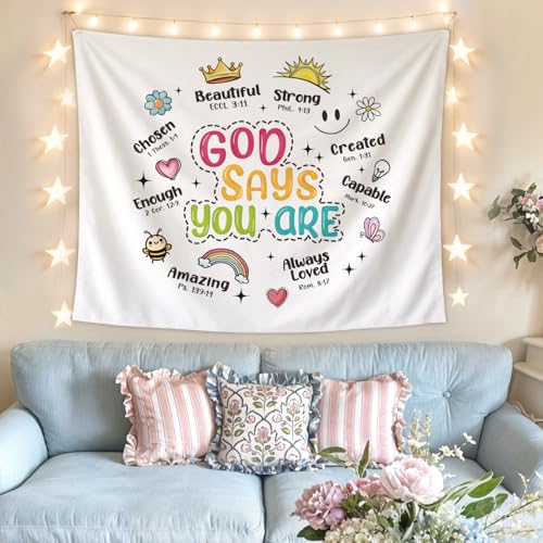 Lacama Christian Tapestry, Cute God Says You are Bible Tapestry Decor for Bedroom College Dorm Apartment, College Dorm Decor,Christian Gifts for Women, 50x60 Inches - color: god says you are-2-Smile face