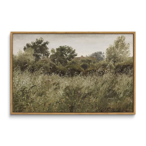 InSimSea Framed Canvas Wall Art Vintage Decor, Room Decor Wilderness Field Paintings Large Canvas Wall Art Prints, Nature Scenery Kitchen Bathroom Bedroom Decor, 16"x24" - color: Grassland, size: 24"L x 16"W