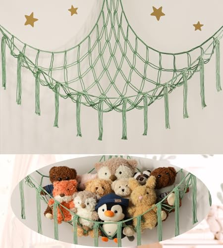 mirolam Stuffed Animal Hammock Corner Net for Toys Storage Hanging Stuff Animal Organizer Holder Matcha Green Room Bedroom Nursery Decor Organization - color: Matcha Green, size: Standard(41.5"L x 55.2"W x 41.5"H)