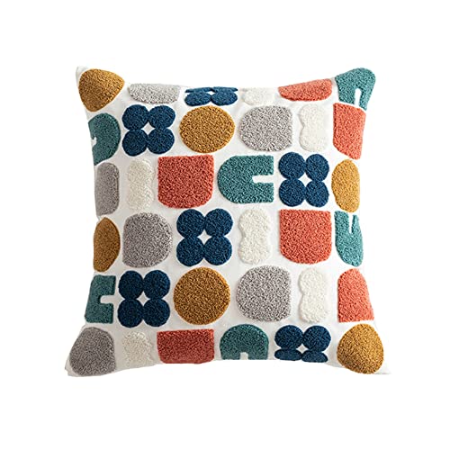 Boho Abstract Tufted Throw Pillow Cover Geometric Embroidered Decorative Pillowcase Farmhouse Cotton Square Accent Cushion Cover for Sofa Couch Bedroom (Type H,18"x18") - color: Type H, size: 18" x 18" (Pack of 1)