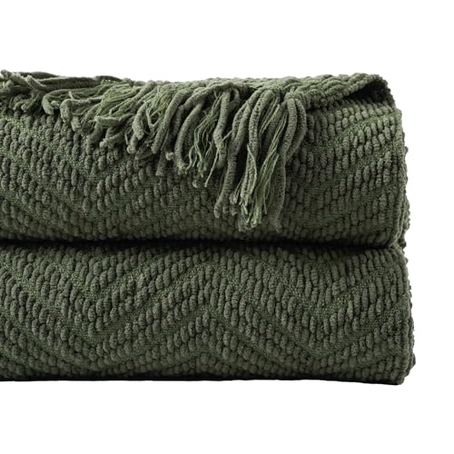 BATTILO HOME Olive Green Throw Blankets for Couch, Knitted Green Throw Blanket for Bed, Super Soft Warm Large Throws for Home Decor, 60" x 80" - color: Olive Green, size: 60"x80"