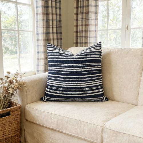 Slow Cow Boho Chenille Textured Woven Stripe Throw Pillow Covers 18 x18 Decorative Cushion Cover Pillow Cover Chenille Pillow Case Navy Blue - color: Navy, size: 18" x 18" (Pack of 1)