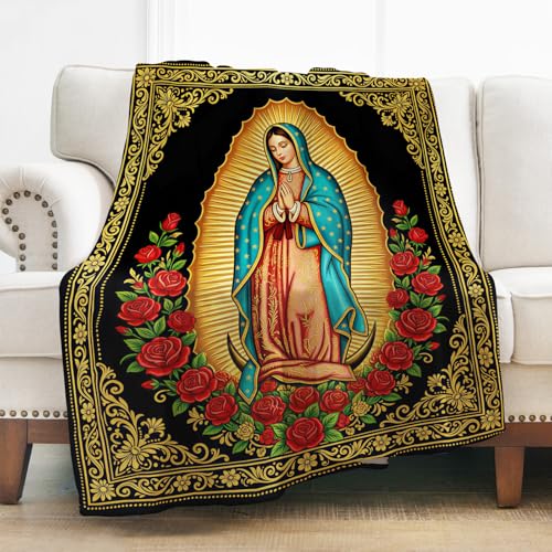 Levens Christian Throw Blanket - Lightweight Soft Cozy Flannel Lap Blanket for Napping- Unique Religious Decor for Couch Sofa Bed 50"x60" - Virgin Mary Virgen de Guadalupe Theme Gifts - color: Our Lady of Guadalupe, size: 50"x60"