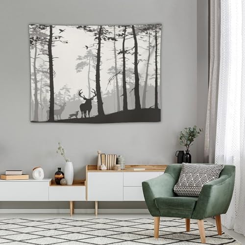 ZhiRain Foggy Forest Deer Tapestry Wall Hanging Nature Wildlife Retro Rustic Cabin Art Printed Tapestries Home Decor for Living Room Bedroom Farmhouse Apartment Dorm 30"x40" - color: Cabin-17, size: 30"L x 40"W