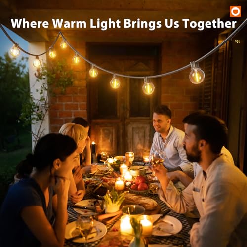 addlon Outdoor String Lights 100FT G40 with APP Control, 54 LED Shatterproof Bulbs, Dimmable Patio Globe Lights Waterproof, Hanging Outside Lighting for Backyard, Garden, Deck, Balcony, Café - size: 100FT(Smart)