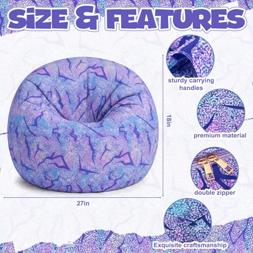 Boao 27'' Large Purple Lightning Kids Bean Bag Chairs Cover (No Filling) Washable Stuffed Storage Beanbag Chair for Kids Canvas Bean Bag Cover with Zipper for Girls Organizing Plush Toys Textile Sack - color: Purple Lightning, size: 27 Inches