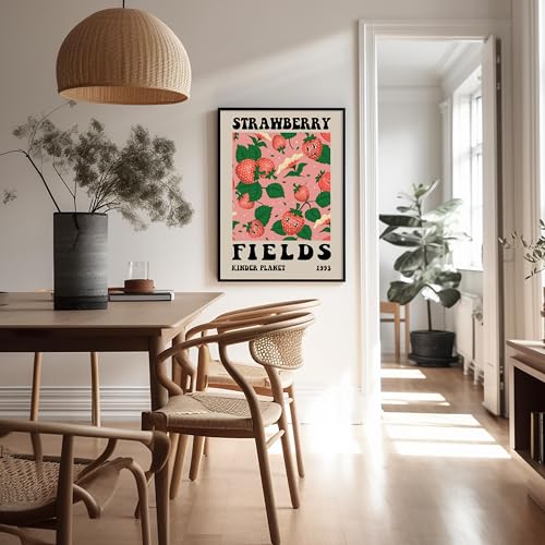 Poster Master Strawberry Fields Poster - Retro Strawberry Print - Fruit Art - Preppy & Trendy Design - Flower Artwork - Food & Drink Decor - Aesthetic Kitchen or Restaurant Decor - 8x10 UNFRAMED - color: Style-13, size: 8"L x 10"W