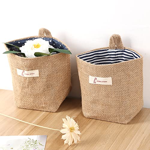 Hanging Basket, 6 Pack Wall Baskets, Wall Hanging Storage Bag Linen Small Hanging Storage Baskets for Organizing for Toy Makeup Kit Small Stuff, Flower Plant Wall Basket Decor - style: Style 2