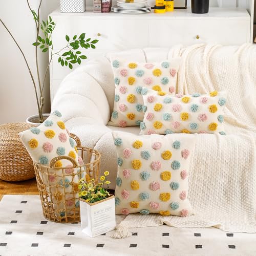 Holibeat Joyful Dot 20" x 12" Pillow Covers Decorative Throw Pillowcases Pink Blue Orange (Pack of 2) - size: 20" x 12" (Pack of 2)