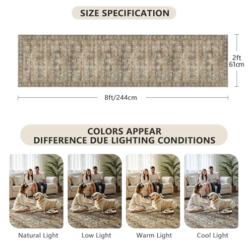2x8 Hallway Runner Rug, Washable Vintage Retro Long Runner Rugs for Kitchen Laundry, Soft Ultra Thin Non Slip Low Pile Traditional Distressed Boho Carpet for Bedroom Bathroom, Charcoal Olive - color: B-charcoal / Olive, size: 2x8