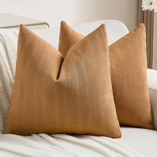 FUTEI Pack of 2 Chenille Decorative Throw Pillow Covers 18x18 Inch,Soft Cozy Striped Geometric Patterns Cushion Case,Modern Home Decor for Couch Bed Living Room,Bronze - color: Bronze, size: 18" x 18" (Pack of 2)