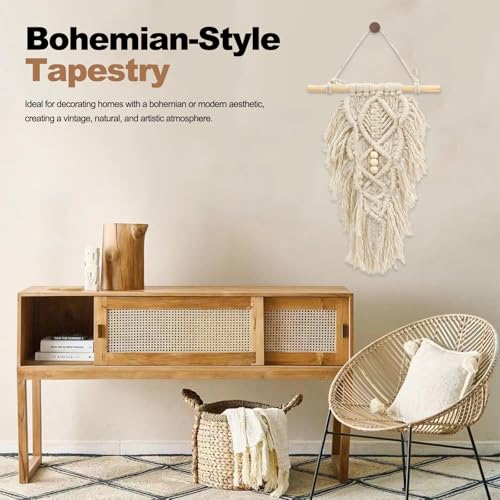 ASTIMESA 2 Packs Handmade Macrame Leaves Wall Hanging Decor, Vintage Woven Leaf Tapestry, Chic Boho Wall Art with Tassels Beads for Living Room Bedroom Home White - color: White