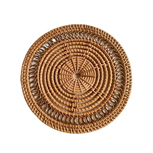 Wall Basket Decor, Boho Handmade Hanging Wall Baskets, Woven Seagrass Rattan Wall Decor, Flat Round Handcrafted Wall Decor for Coastal Art Bedroom Living Room Farmhouse home(Rattan circle 30cm) - color: Rattan circle 30cm