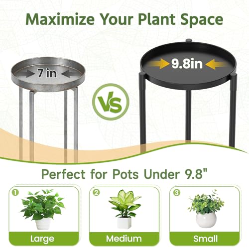 LASZOLA 2 Tier Plant Stand Indoor with Large Metal Tray, Corner Round Flower Holder Rack Tall Outdoor, Morden Planter Display Shelf for Patio Porch Garden Office Living Room, Black - color: Classic Black, size: 2 Tier