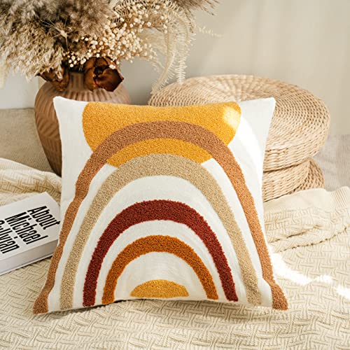 Modern Boho Throw Pillow Cover Soft Woven Tufted Neutral Pillowcase,Simple Geometric Textured Pattern Decorative Abstract Bohemian Cushion Sham for Bed Couch Living Room,1 PC - color: Yellow, Brown, Gray