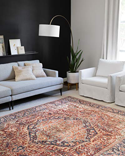 Loloi Layla Collection LAY-08 Red/Navy 2'-0" x 5'-0" .13" Thick Accent Rug, Soft, Durable, Vintage Inspired, Distressed, Low Pile, Non-Shedding, Easy Clean, Printed, Living Room Rug - color: Red / Navy, size: 2' x 5' (Rectangular)