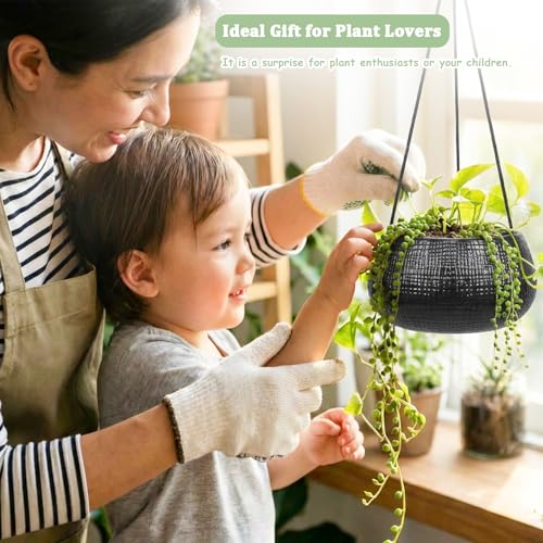 8 Inch Hanging Planters for Indoor Plants - Small Hanging Flower Pots with Drainage Holes Round Ceramics Hanging Plant Pots Black - color: Black