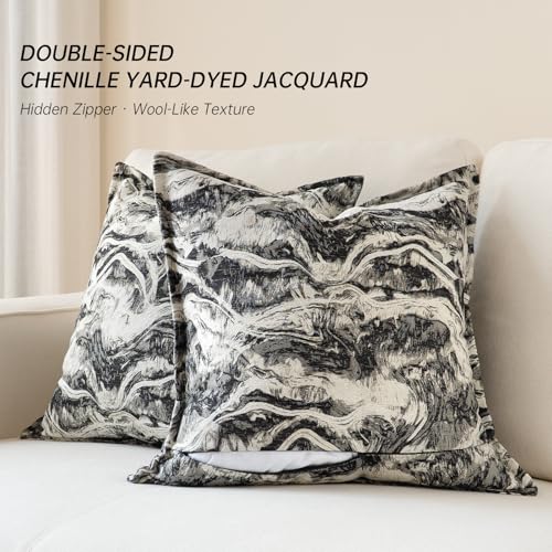 MATTINS Neutral Marble Pillow Covers 18x18 Set of 2, Modern Textured Throw Pillow Covers, Luxury Farmhouse Black Pillow Covers, Boho Patterned Decorative Pillow Cover for Couch Sofa Bed Gift Pack - color: Black, size: 18" x 18" (Pack of 2)