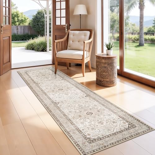 Washable Non Slip Runner 2x8: Oriental Indoor Runners for Hallway - Ultra Thin Low Pile Stain Resistant Carpet - Home Decor for Vintage Style Lover - 2x8 Ivory - color: Ivory, size: 2' x 8' (Rectangular)