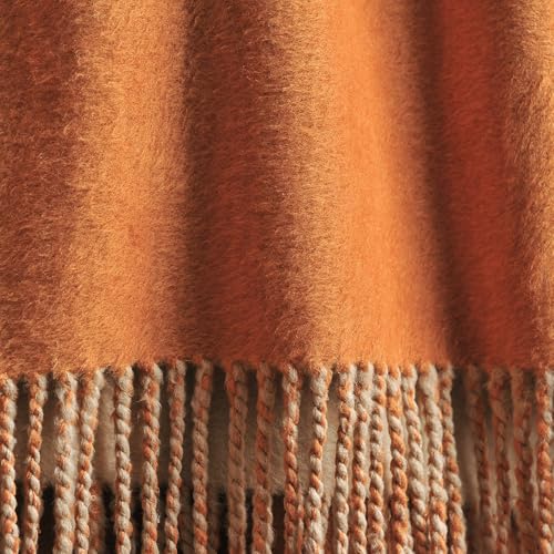 EP Mode Reversible Fringed Mulberry Silk Throw Blanket for Sofa (Caramel/Beige) - color: Caramel/ Beige