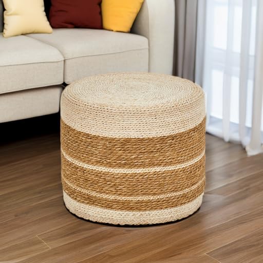 Wimarsbon 18'' Ottoman Pouf, Natural Braided Poof, Rustic Handweave Lounge Pouffe, Boho Footrest Stool for Bedroom, Accent Table or Seat for Living Room - color: 18inch Natural Cattail + Natural Corn Husk