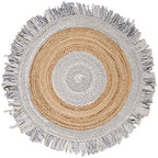 SAFAVIEH Cape Cod Collection Area Rug - 4' Round, Light Grey & Natural, Handmade Boho Fringe Jute & Cotton, Ideal for High Traffic Areas in Living Room, Bedroom (CAP701F) - color: Light Grey/Natural, size: 4' (Round)