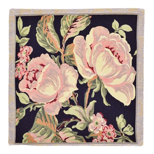 18x18 Tapestry Pillow Cover, Jacquard Woven Botanical Square Vintage Floral Double Roses Decorative Throw Pillow Sham for Couch, Victorian Accent Cushion Case (Vintage Rose Tapestry on Dark Ground) - color: Vintage Rose Tapestry on Dark Ground