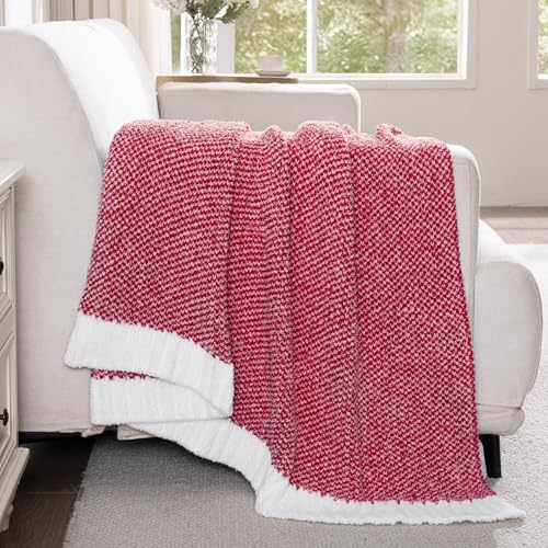 Exclusivo Mezcla Knit Throw Blanket, Ultra Soft and Warm Reversible Woven Blankets, Cozy Snuggly Throw for Couch Bed and Home Decor, Heather Red, 50"x60" - color: Heather Red, size: Throw (50"x60")