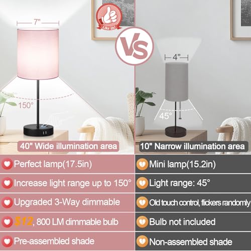 Lynnoland Set of 2 Touch Control Table Lamps, 3-Way Dimmable Bedside Nightstand Lamps for Bedroom Living Room Nursery, 800 Lumens 5000K Warmlight Bulbs Included - color: (2 Pack)Pink & Black(Base)-5000K Bulbs Included