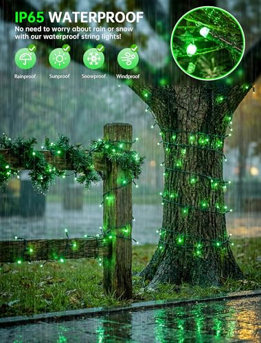 Hopolon Christmas String Lights Outdoor, 33 FT 100 LED Extendable Green Wire Twinkle Lights with Remote,8 Modes Waterproof Fairy Light Plug in for Xmas St. Patrick's Wedding Party Patio Indoor(Green) - color: Green, size: 100 LED with Remote