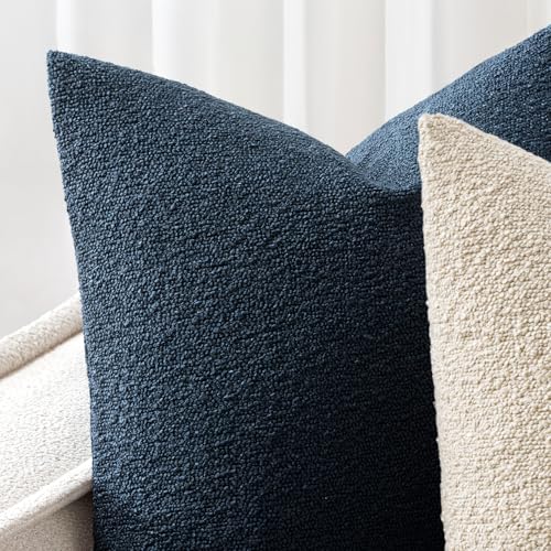 Pack of 2 18x18 Inch Decorative Boucle Throw Pillow Covers Textured Square Pillowcaes Accent Solid Cozy Soft Cushion Covers Home Decor for Sofa Couch Living Room Home Decor,Navy Blue - color: Navy Blue, size: 18" x 18" (Pack of 2)