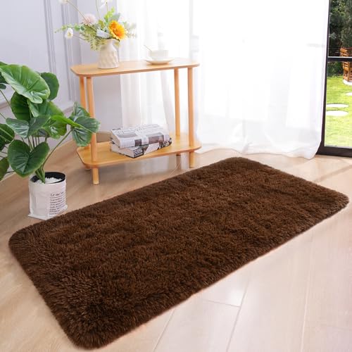Chicrug Soft Runner Rug for Bedroom Living Room Plush Fluffy Rugs 2x4 Feet, Shag Furry Runner Carpet Non Shedding for Nursery Children Kids Girls Room Home Decorative, Coffee - color: Coffee, size: 2' x 4' (Runner)